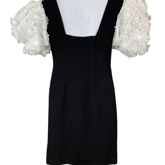 Victor Costa VTG 1980s Designer Black Cocktail Dress 3D Petal Puff Sleeves Sz 8 - Picture 4 of 9